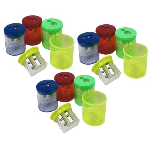 [ESN51312 TPG] Two-Hole Pencil Sharpener, Assorted Colors, Pack of 12