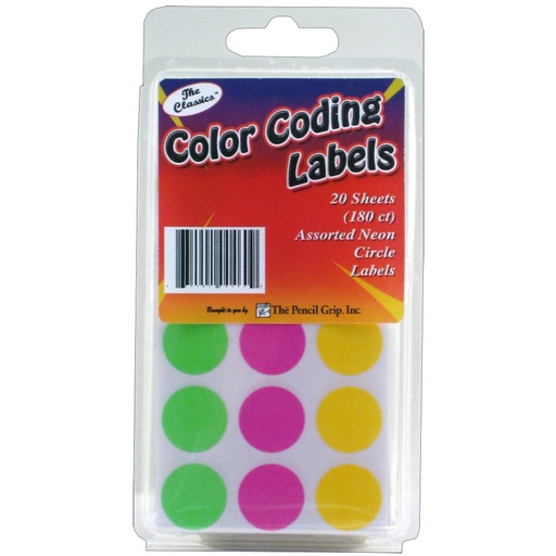 [460 TPG] Color Coding Circle Labels, Neon, Pack of 180