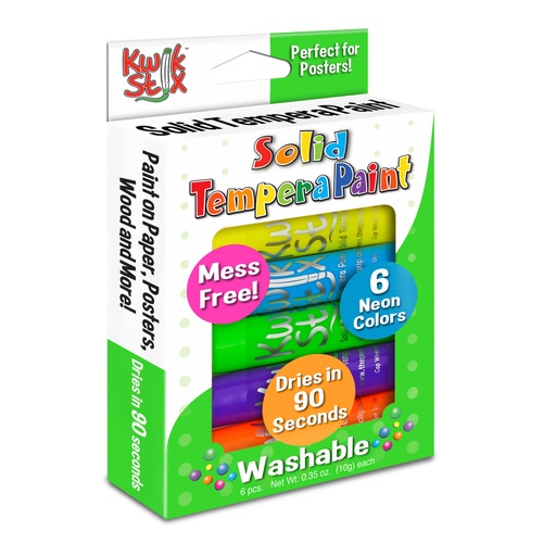 [610 TPG] Solid Tempera Paint Stick, Neon Colors, 6 Count