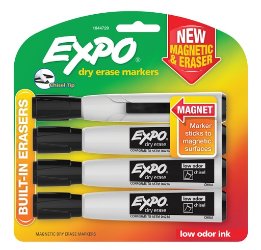 [1944729 SAN] 4ct Black Chisel Tip Expo Magnetic Dry Erase Markers