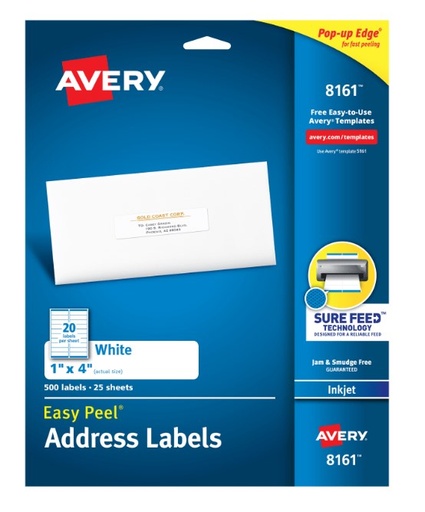 [8161 AVE] Avery Easy Peel Address Labels with SureFeed 1" x 4"