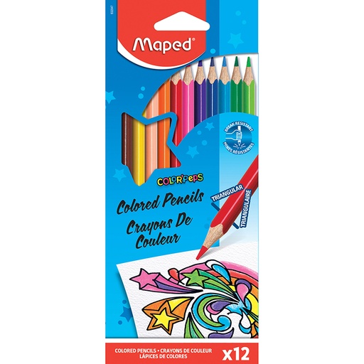 [832047ZV MAP] Color'Peps Triangular Colored Pencils, Pack of 12