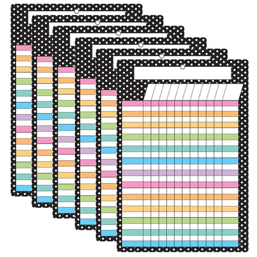 [91034-6 ASH] Smart Poly Chart, 13" x 19", B&W Polka Dots Incentive, w/Grommet, Pack of 6