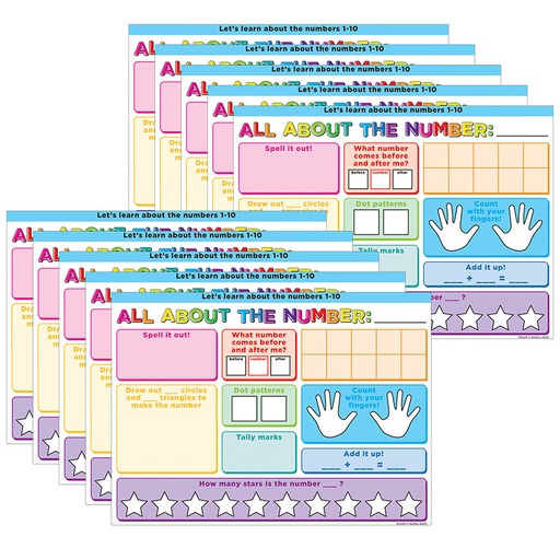 [97029 ASH] Smart Poly® PosterMat Pals™ Space Savers, 13" x 9-1/2", All About the Number, Pack of 10