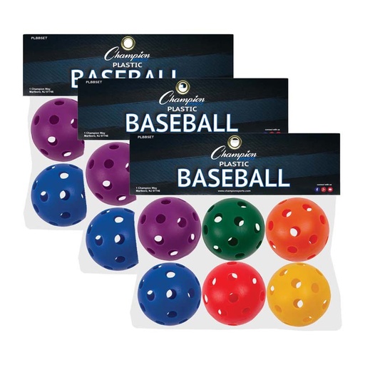 [PLBBSET-3 CHS] Plastic Baseballs, 6 Per Set, 3 Sets