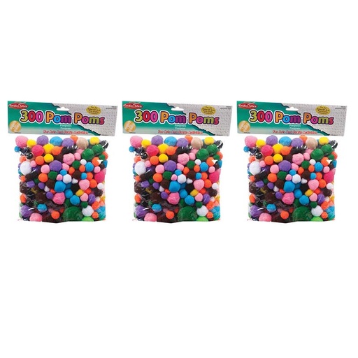 [69330-3 CLI] Creative Arts™ Pom-Poms, Assorted Colors/Sizes, 300 Per Pack, 3 Packs