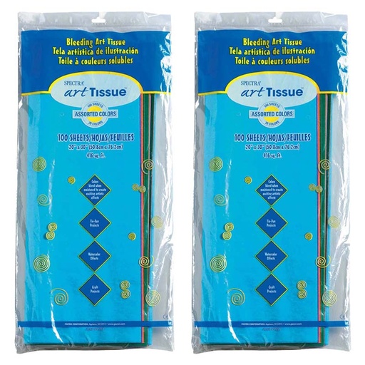 [58516-2 PAC] Deluxe Bleeding Art Tissue, Assorted 20 Colors, 20" x 30", 100 Sheets Per Pack, 2 Packs