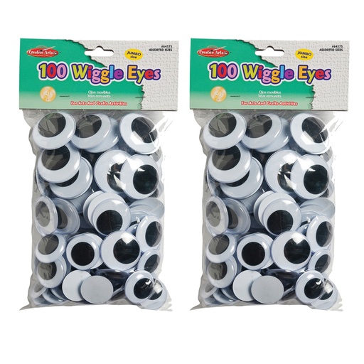 [64575-2 CLI] Wiggle Eyes, Jumbo Round, Assorted Sizes, Black, 100 Per Pack, 2 Packs