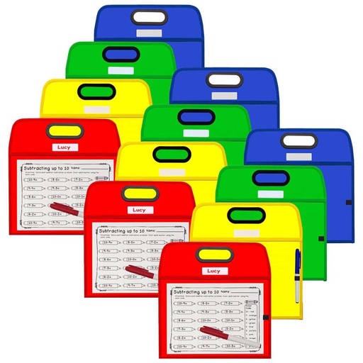 [40210-3 CL] Portable Dry Erase Pockets - Study Aid, Assorted Primary Colors, 10 x 13, Pack of 3