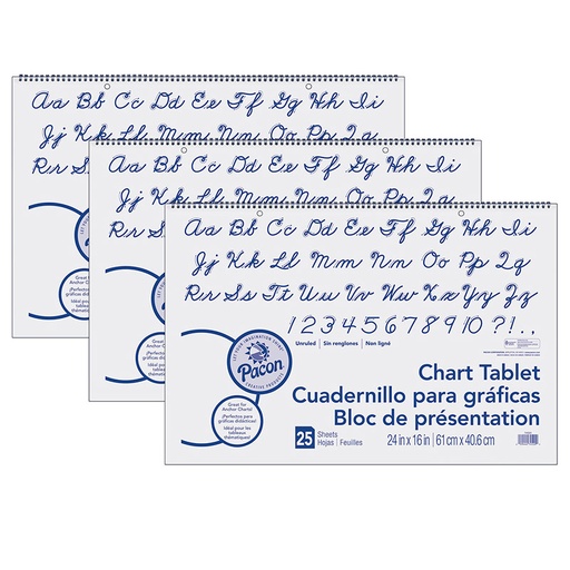 [74520-3 PAC] Chart Tablet, Cursive Cover, Unruled 24" x 16", 25 Sheets, 3 Tablets