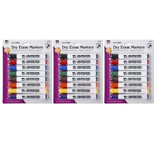 [47828-3 CLI] Dry Erase Markers, Barrel Style, Low Odor, Chisel Tip, Assorted Colors, 8 Per Pack, 3 Packs