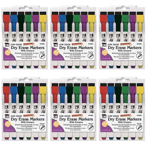 [47860-6 CLI] Magnetic Dry Erase Markers with Erasers, 6 Per Pack, 6 Packs