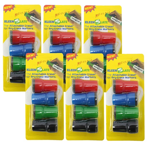 [0832-6 KS] Large Barrel Attachable Eraser Caps for Dry Erase Markers, 4 Per Pack, 6 Packs