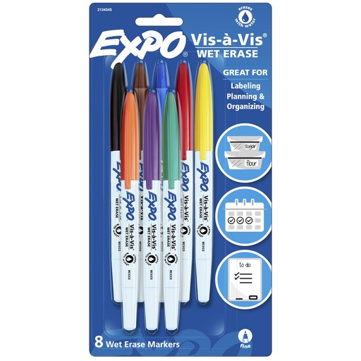 [2134345 SAN] Vis-à-Vis Wet Erase Marker Set, 8 Colors, Fine Tip