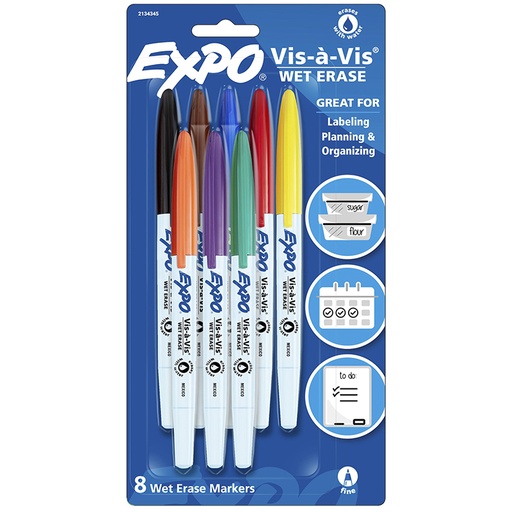 [2134345 SAN] Vis-à-Vis Wet Erase Marker Set, 8 Colors, Fine Tip
