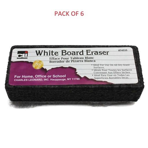[74535-6 CLI] Whiteboard Eraser, Felt/Foam, Gray and Black, Pack of 6