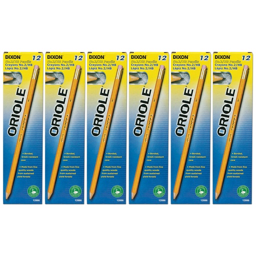[12886-6 DIX] Oriole® Wood-Cased Pencils, #2 HB Soft, Pre-Sharpened, Yellow, 12 Per Pack, 6 Packs