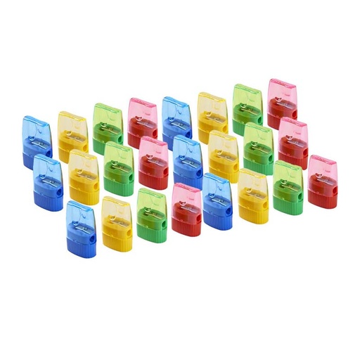 [80730-24 CLI] Pencil Sharpener with Cone Shaped Shaving Receptacle, Assorted Colors, 24 Per Pack