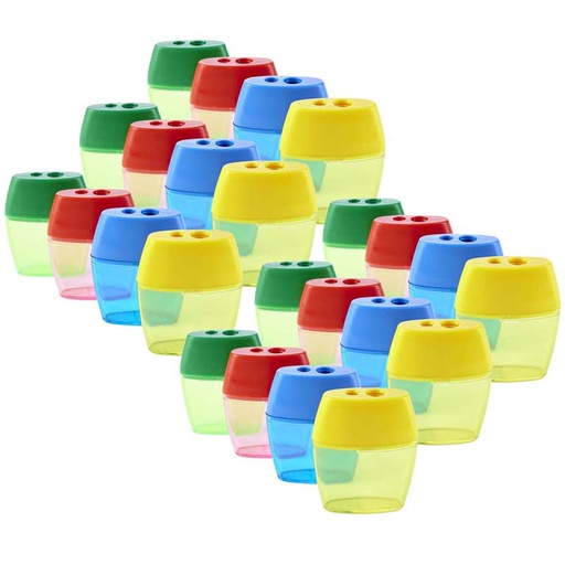 [80772-24 CLI] Pencil Sharpener, Deluxe Two-Hole Style with Shaving Receptacle, Assorted Colors, Pack of 24