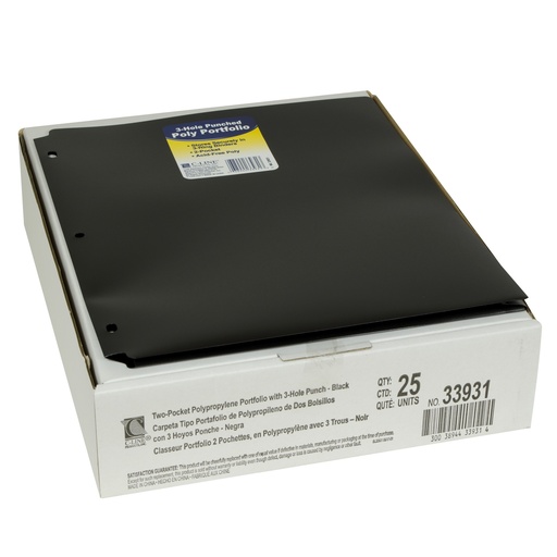 [33931-25 CL] Two-Pocket Heavyweight Poly Portfolio Folder with Three-Hole Punch, Black, Pack of 25