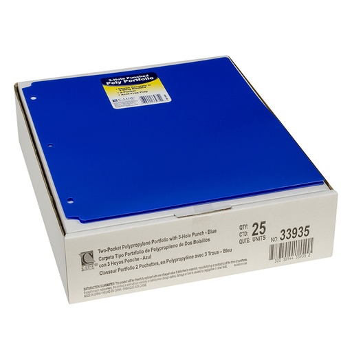 [33935-25 CL] Two-Pocket Heavyweight Poly Portfolio Folder with Three-Hole Punch, Blue, Pack of 25
