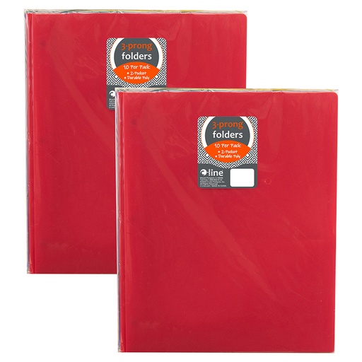 [32960-2 CL] Two-Pocket Heavyweight Poly Portfolio Folder with Prongs, Assorted Primary Colors, 10 Per Pack, 2 Packs