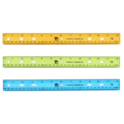 [77336-48 CLI] Plastic Ruler, 12", Translucent, Assorted Colors, Pack of 48