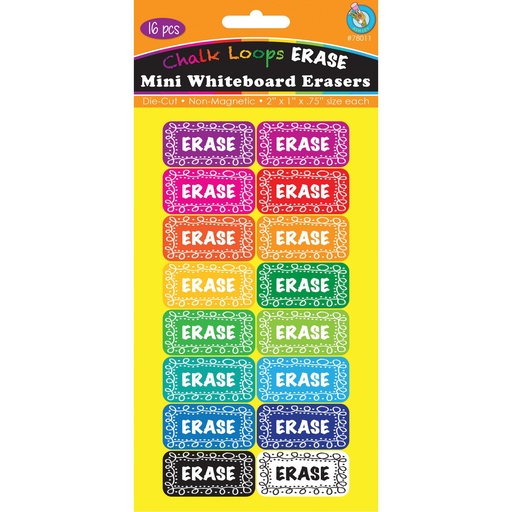 [78011 ASH] Non-Magnetic Mini Whiteboard Erasers, Chalk Loops, Pack of 16