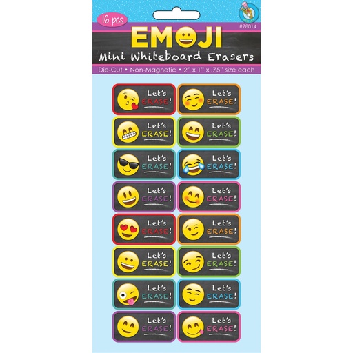 [78014 ASH] Non-Magnetic Mini Whiteboard Erasers, Emotions Icons, Pack of 16