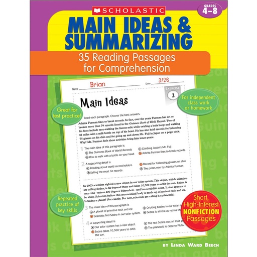 [955412 SC] 35 Reading Passages for Comprehension: Main Ideas & Summarizing