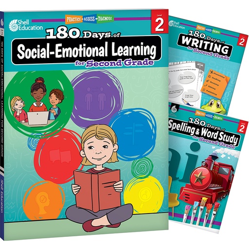 [147654 SHE] 180 Days Social-Emotional Learning, Writing, & Spelling Grade 2: 3-Book Set