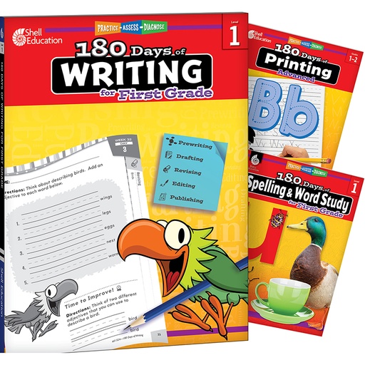 [147660 SHE] 180 Days Writing, Spelling, & Printing Grade 1: 3-Book Set
