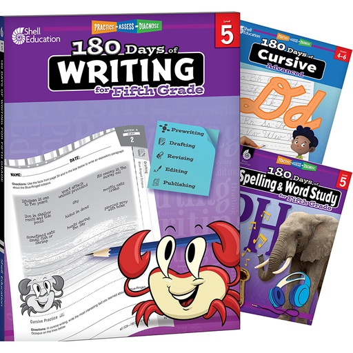 [147664 SHE] 180 Days Writing, Spelling, & Cursive Grade 5: 3-Book Set