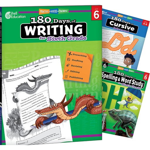 [147665 SHE] 180 Days Writing, Spelling, & Cursive Grade 6: 3-Book Set