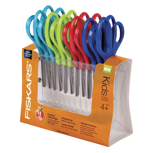 [95037197 FSK] Pointed-tip Kids Scissors Classpack, 5", Assorted Colors, Pack of 12