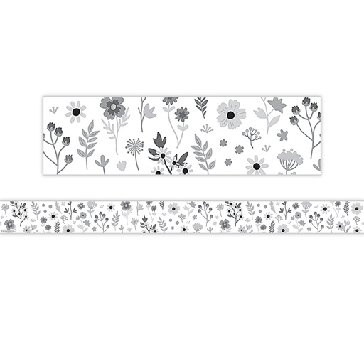 [6808 TCR] Black and White Floral Straight Border Trim