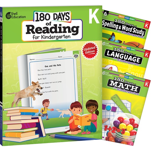 [147634 SHE] 180 Days Reading, Spelling, Language, & Math Grade K: 4-Book Set