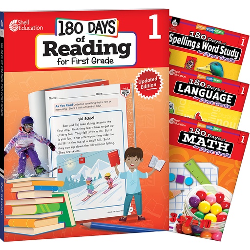 [147635 SHE] 180 Days Reading, Spelling, Language, & Math Grade 1: 4-Book Set