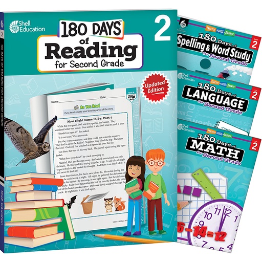 [147636 SHE] 180 Days Reading, Spelling, Language, & Math Grade 2: 4-Book Set