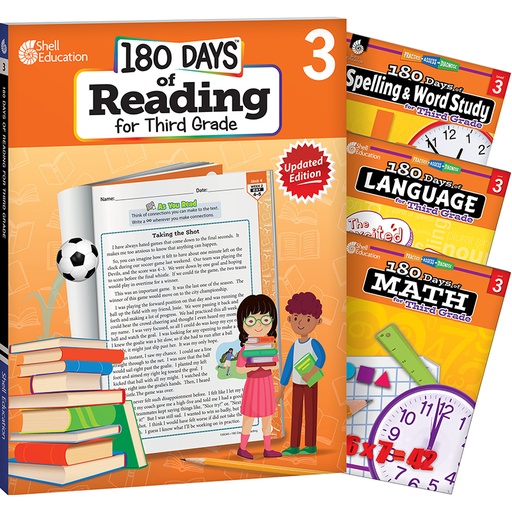 [147637 SHE] 180 Days Reading, Spelling, Language, & Math Grade 3: 4-Book Set