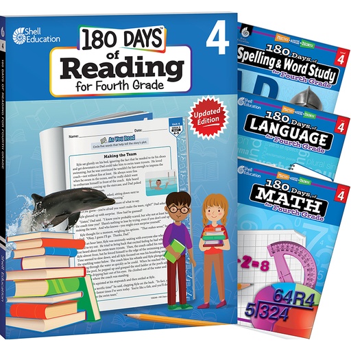 [147638 SHE] 180 Days Reading, Spelling, Language, & Math Grade 4: 4-Book Set