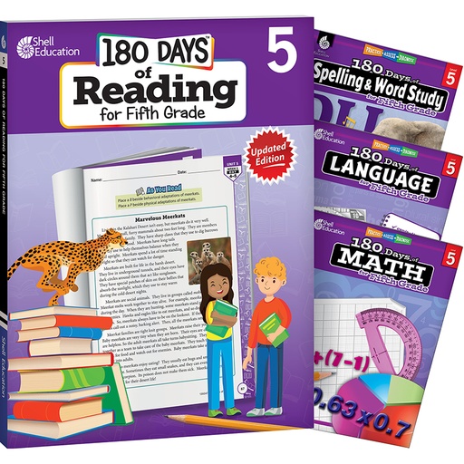 [147639 SHE] 180 Days Reading, Spelling, Language, & Math Grade 5: 4-Book Set
