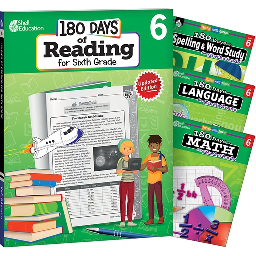 [147640 SHE] 180 Days Reading, Spelling, Language, & Math Grade 6: 4-Book Set