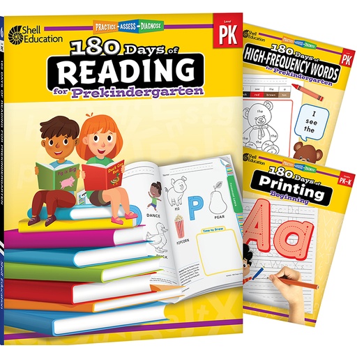 [147648 SHE] 180 Days Reading, High-Frequency Words, & Printing Grade PK: 3-Book Set