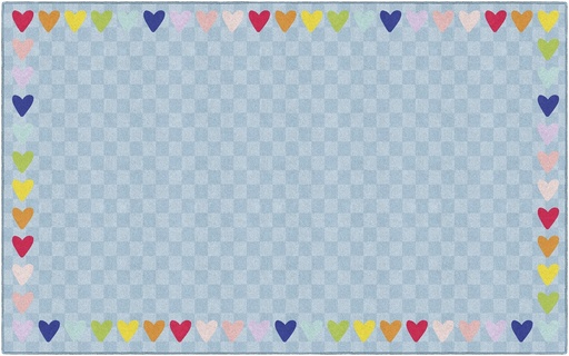 [CA3003 FC] Schoolgirl Style Blue With Rainbow Hearts Border Rectangle Area Rug