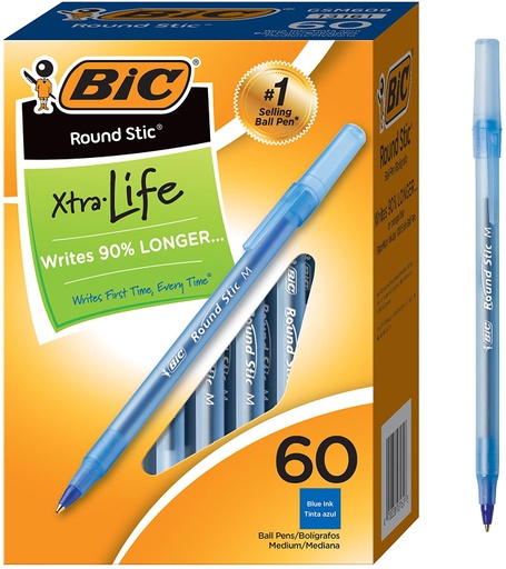 [GSM609BLU BIC] 60ct Blue BIC Xtra Life Ballpoint Pens