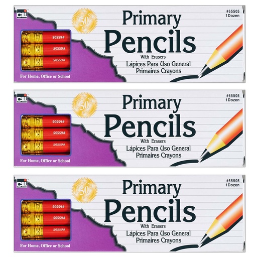 [65505-3 CLI] Red Primary Pencils with Erasers 36ct