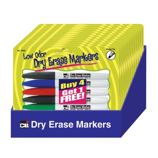 [76840ST CLI] 60ct Pocket Style Low Odor Dry Erase Markers in 5 Assorted Colors