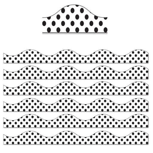 [11423-6 ASH] Large Black Polka Dots on White Magnetic Scallop Border 72 feet