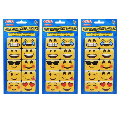 [78005-3 ASH] Emotions Icons Non-Magnetic Mini Whiteboard Erasers 30ct